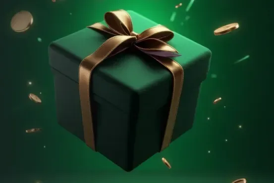 GreenBet welcome package artwork with a green gift box tied with a gold ribbon